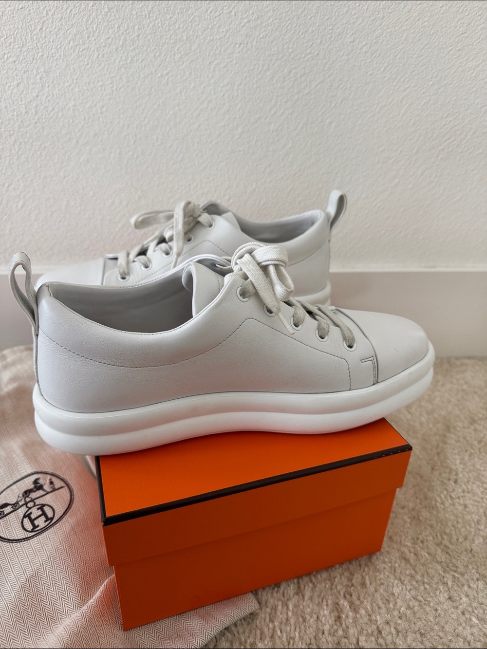 Hermes White Leather Low-Top Sneakers - Picture 7 of 8